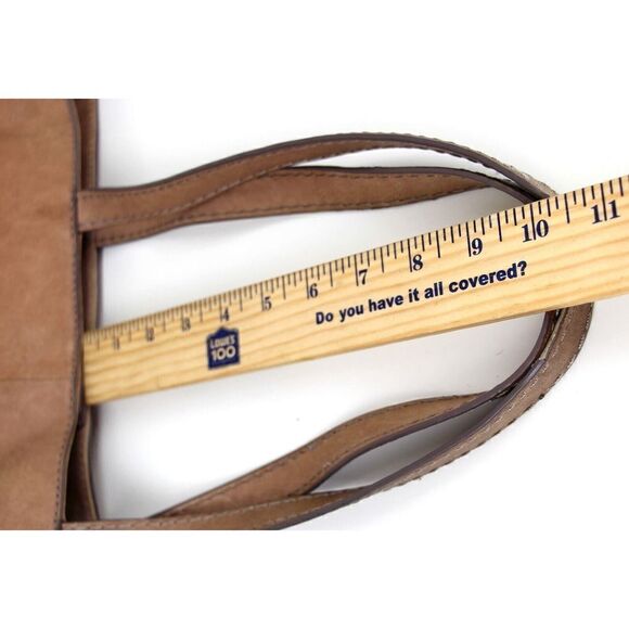 LARGE Frye TAN BROWN GENUINE LEATHER LOGO SHOULDER BAG HOBO TOTE HANDBAG PURSE - Picture 14 of 14